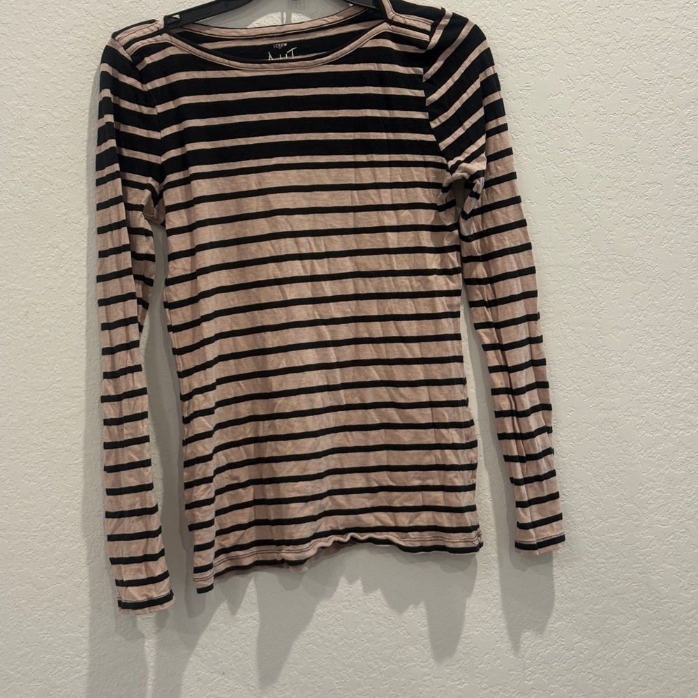 J. Crew Black and Beige Striped Long Sleeve Top